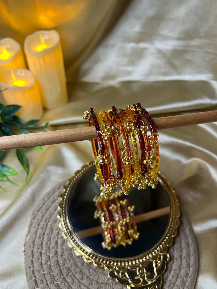 Gunghroo — Acrylic Kashmiri Maroon & Orange Set of 4