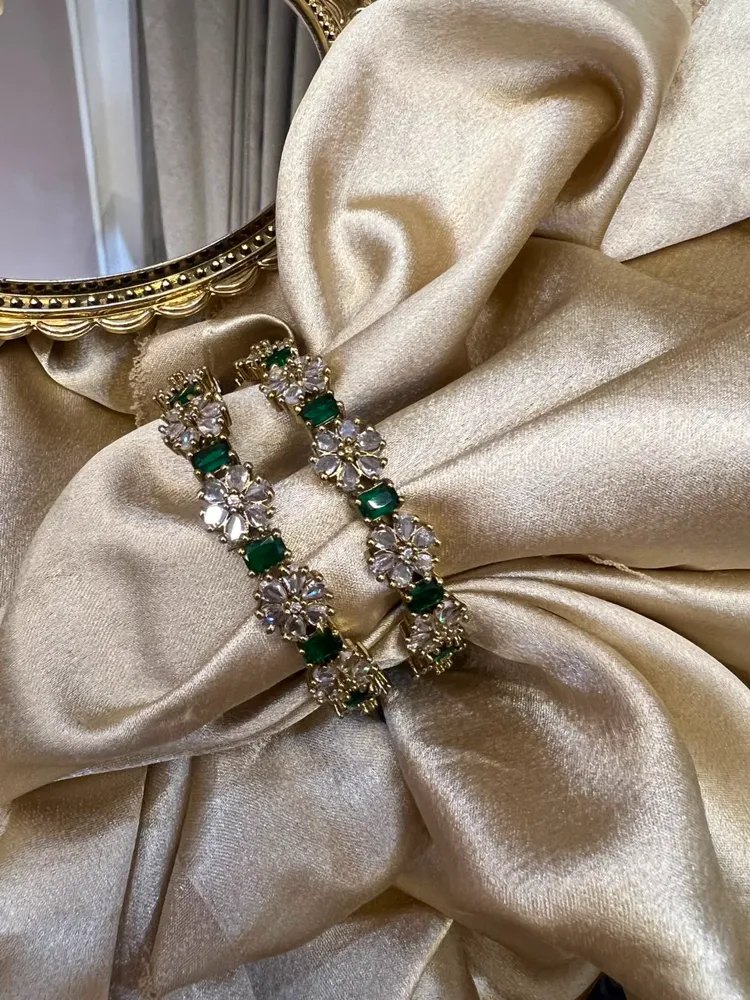 Statement Bangles — Green Floral Stone