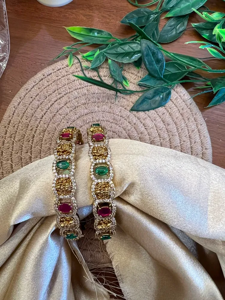 Statement Bangles — Premium Lakshmi Ruby Emerald